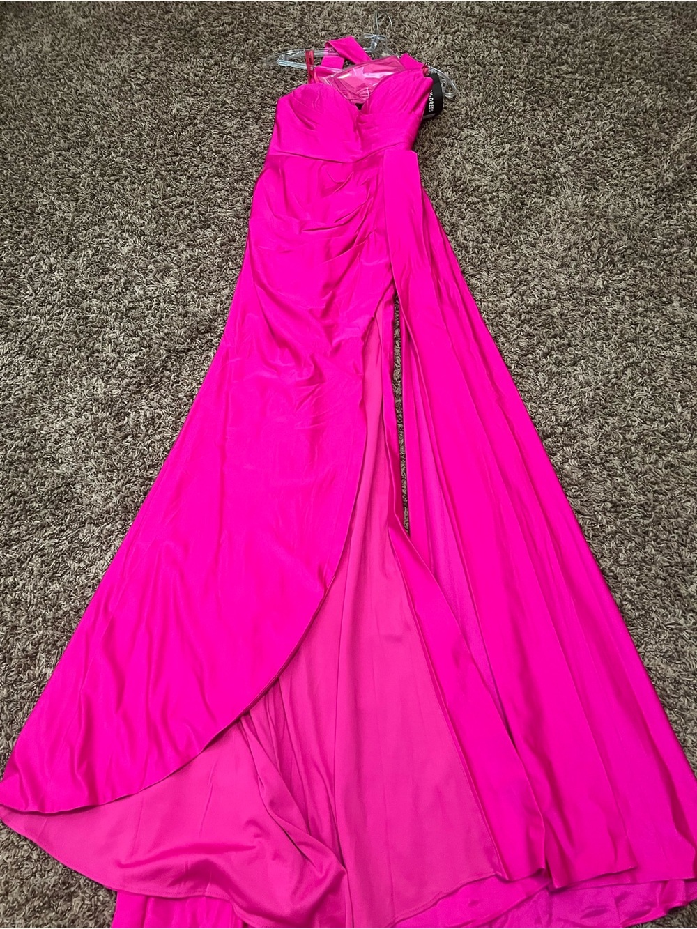 Strapless Fuchsia Prom Gown with Side Drape